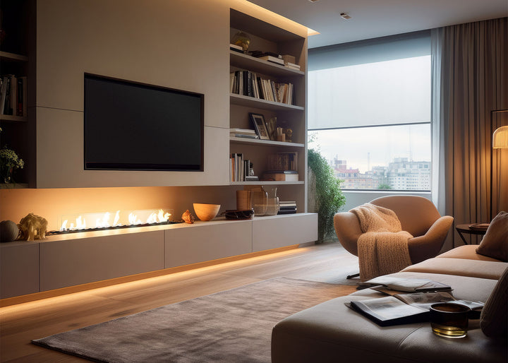 bioethanol-einbaubrenner-glas-infire-slimfire-wave-150cm-lowboard-wohnwand-beige-fernseher-tv-minimalistisch